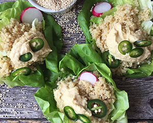 Spicy Hummus and Quinoa Lettuce Cups