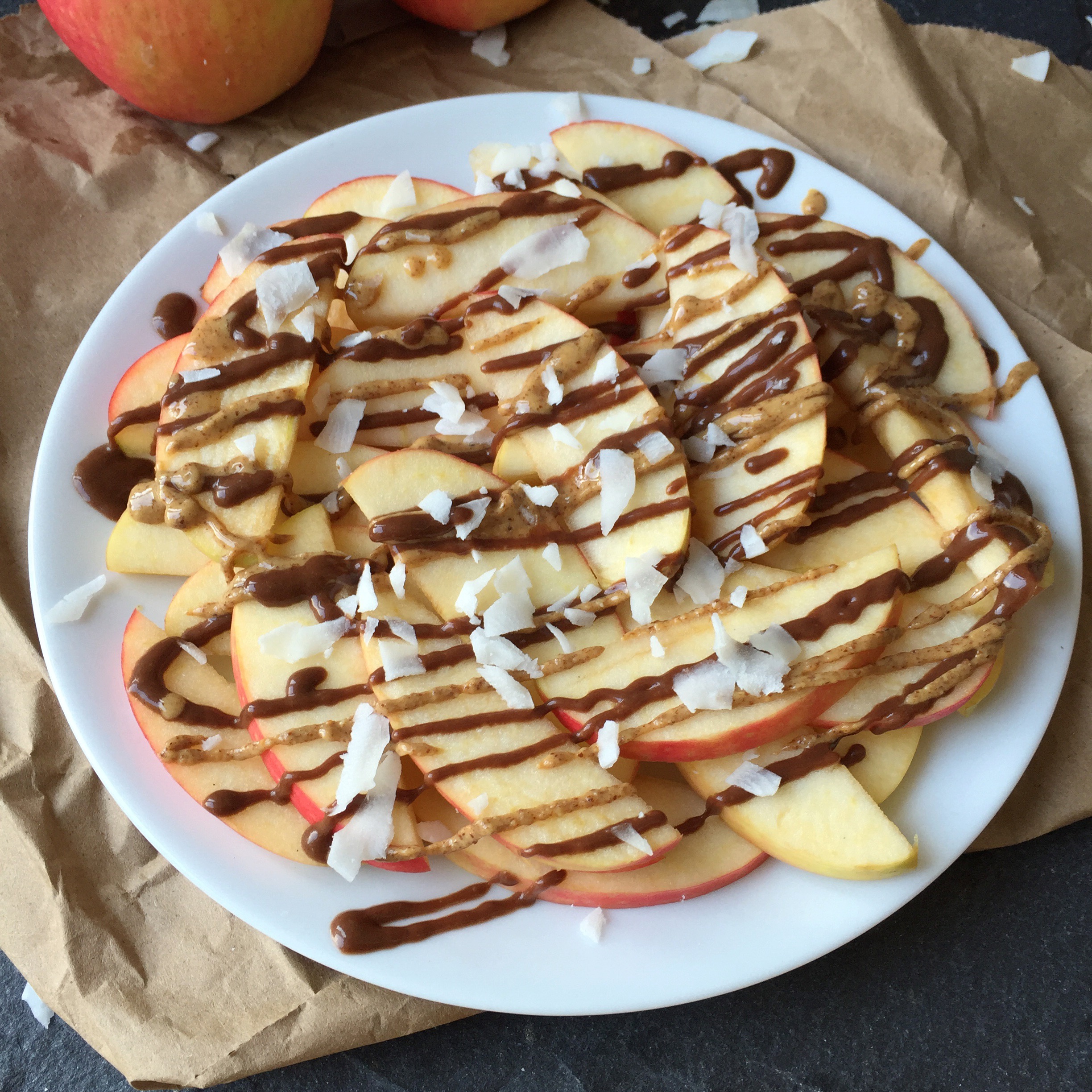 Healthy Chocolate Caramel Apple Nachos